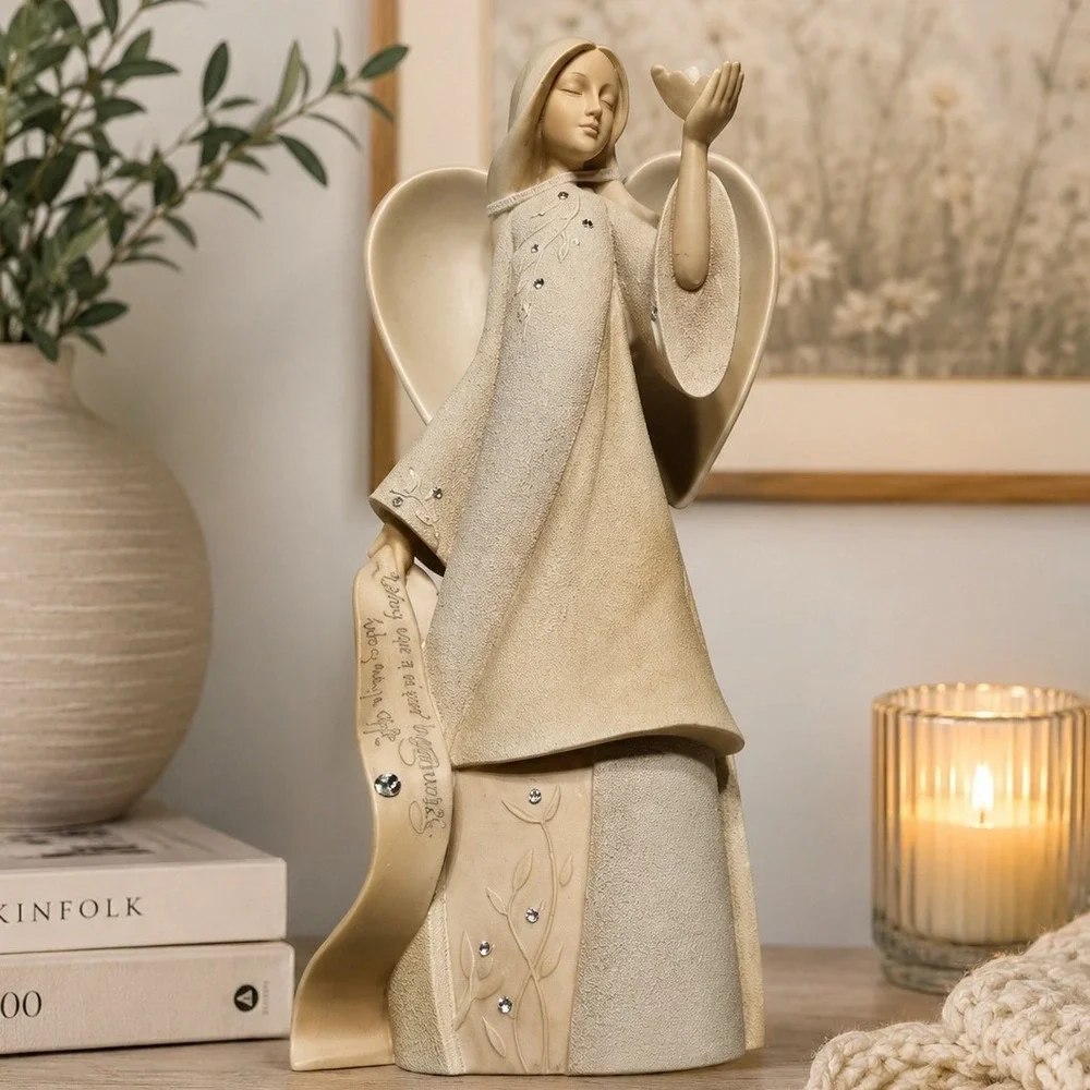 Enesco Foundations Angel Figurine Rhinestone Accent Beige Resin‎ 2009